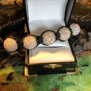 Leather and crystal like beads bracelet